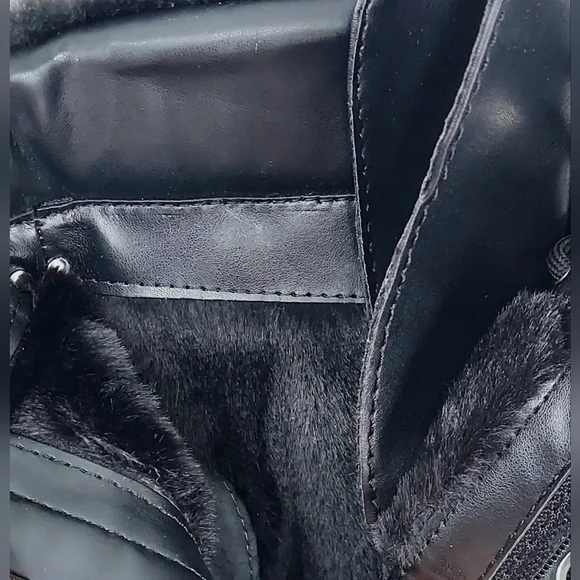 Guess Tetian Black Leather Faux-Fur Lace-Up Stiletto Heeled Boots Women's 9 NWT - Picture 13 of 16
